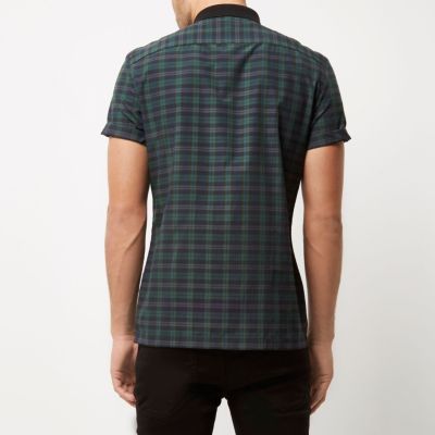 Green check contrast slim fit shirt